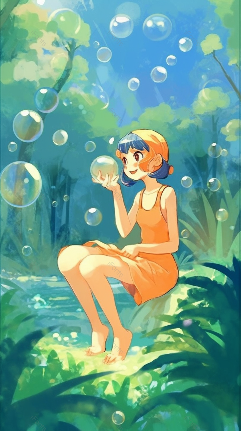 橙色帽子唯美动漫儿童节六一春游游玩探险绿色插画,插画/手绘图,插画/手绘图库,插画/手绘图下载,插画/手绘